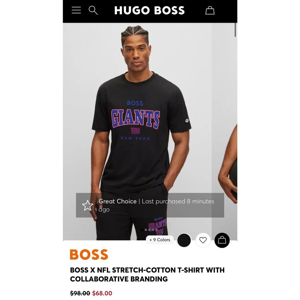 BOSS X NFL STRETCH-COTTON T-SHIRT WITH COLLABORATIVE BRANDING SIZE L 
NEW YORK G